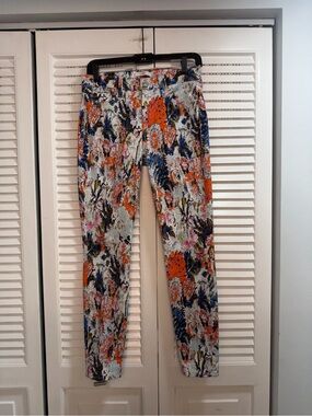 7 For All Mankind Floral Skinny Jeans — Orange, Blue Multi Print